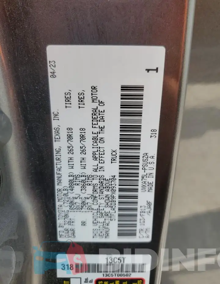 5TFLA5DB9PX093704 Photo# 12