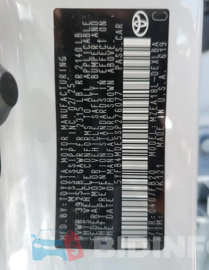 5YFB4MDE5SP276077 Photo# 12