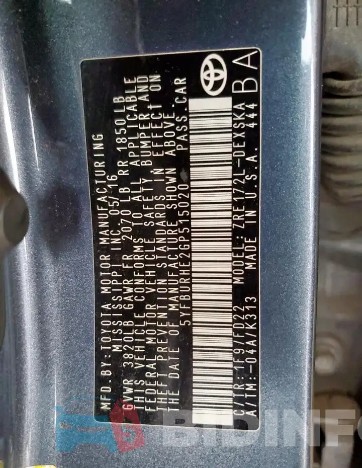 5YFBURHE2GP515020 Photo# 12