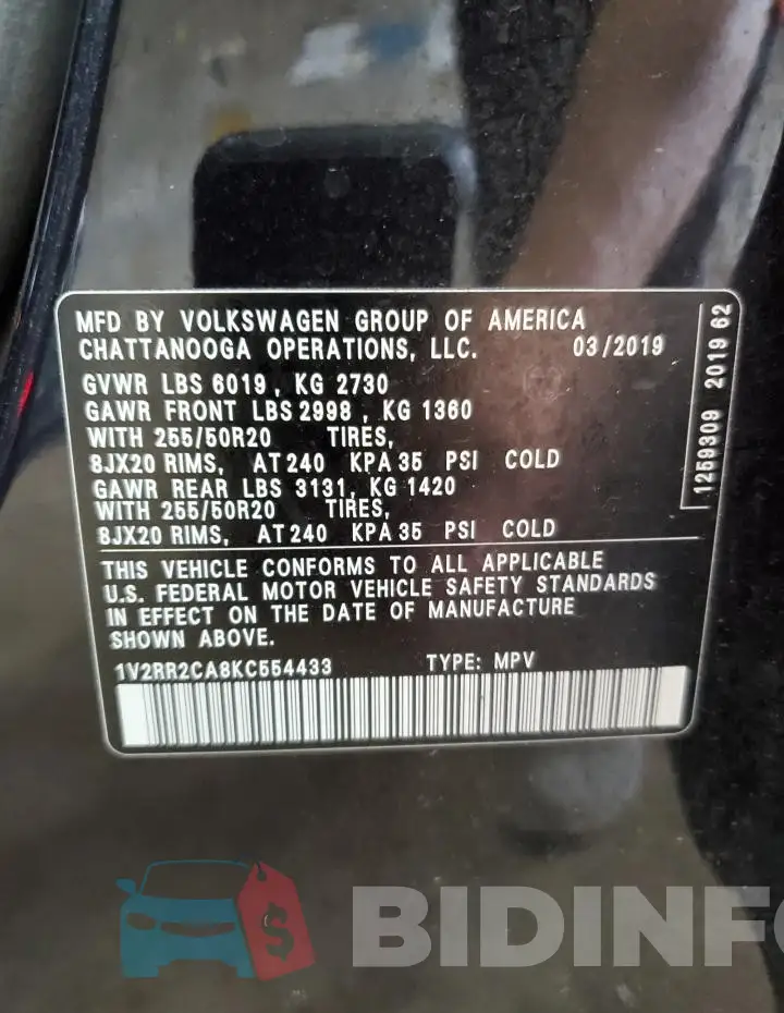 1V2RR2CA8KC554433 Photo# 13
