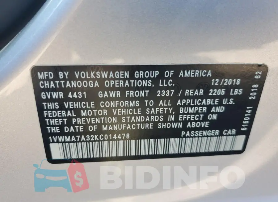 1VWMA7A32KC014478 Photo# 13