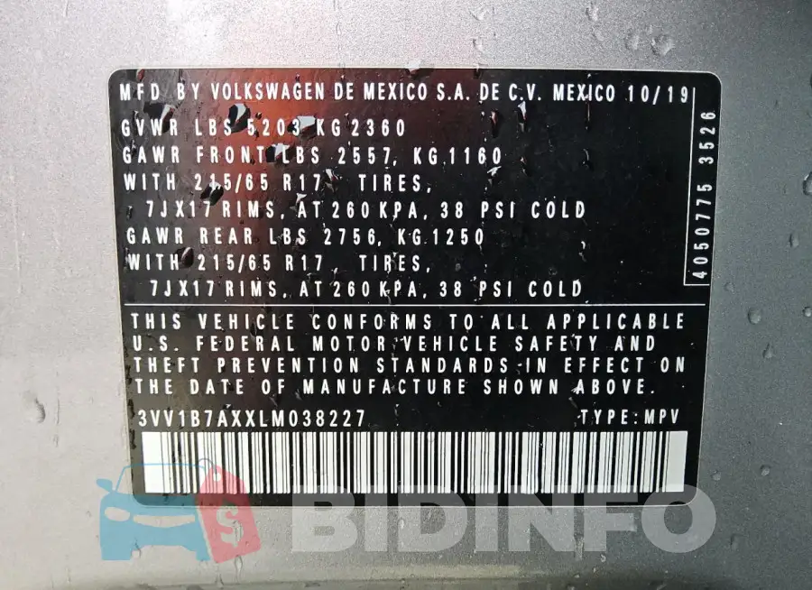 3VV1B7AXXLM038227 Photo# 13