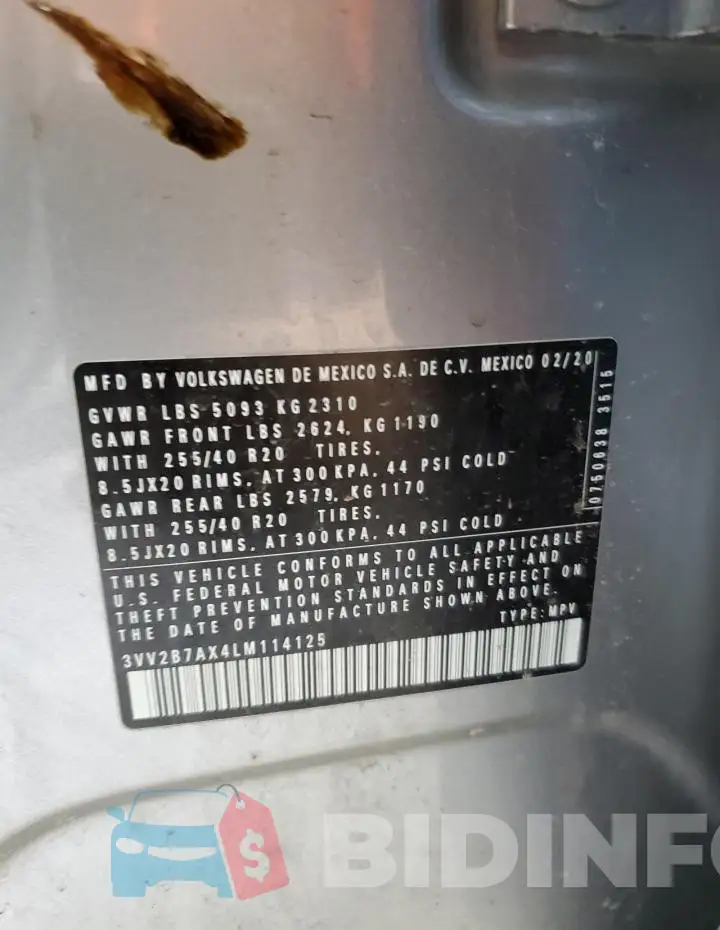 3VV2B7AX4LM114125 Photo# 13