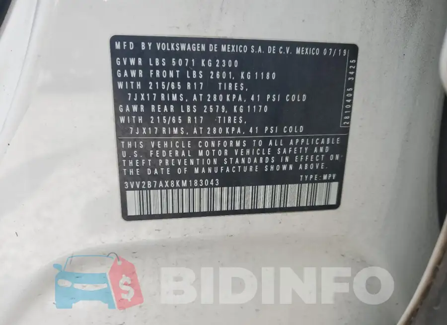 3VV2B7AX8KM183043 Photo# 13