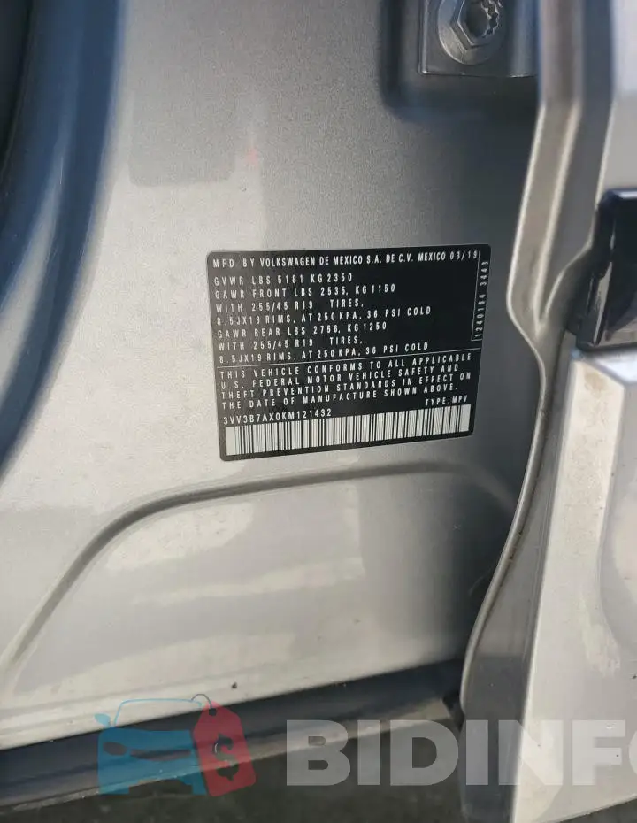 3VV3B7AX0KM121432 Photo# 13