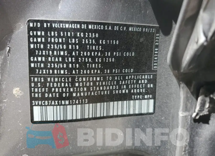3VVCB7AX1NM174113 Photo# 13