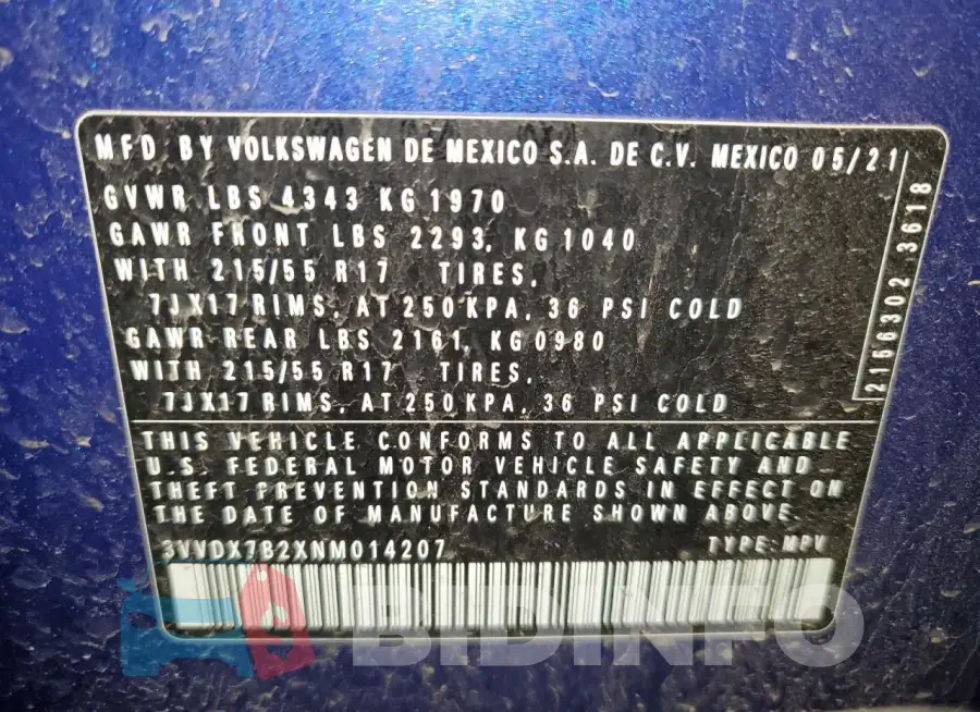 3VVDX7B2XNM014207 Photo# 14