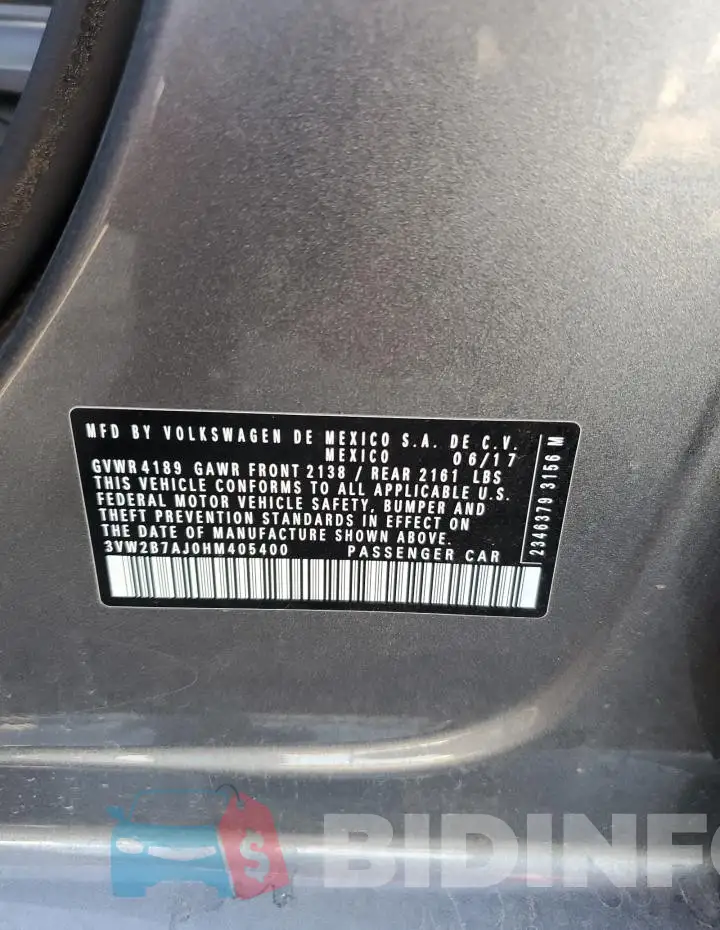 3VW2B7AJ0HM405400 Photo# 12
