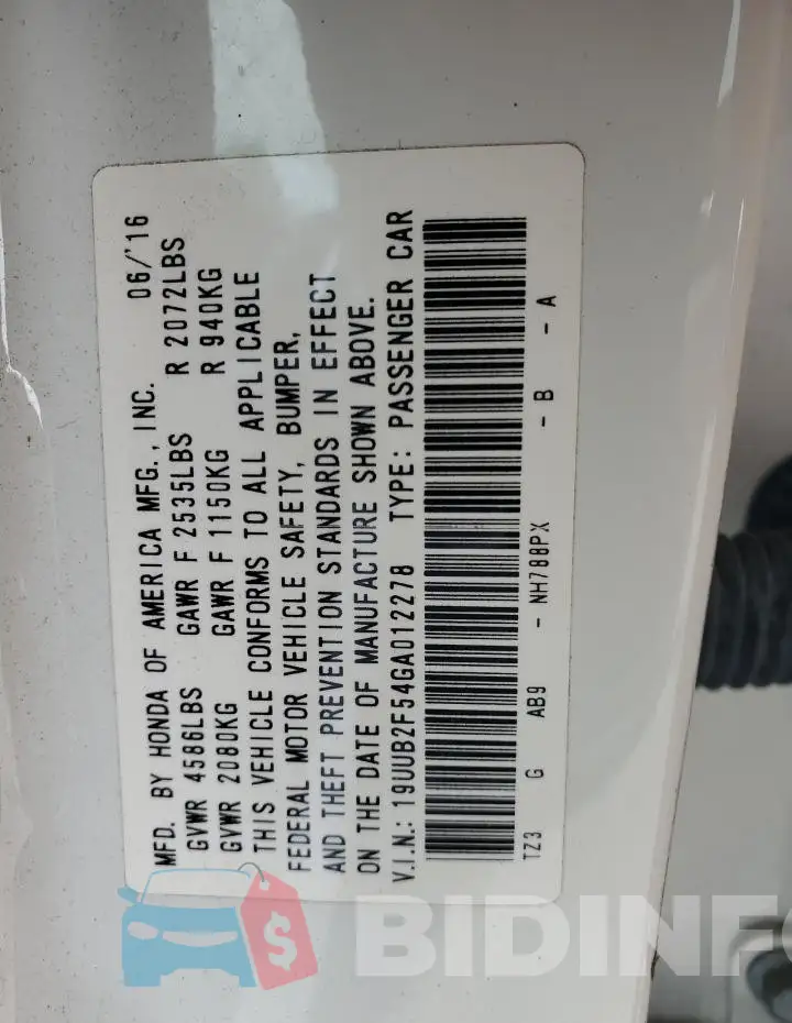 19UUB2F54GA012278 Photo# 12