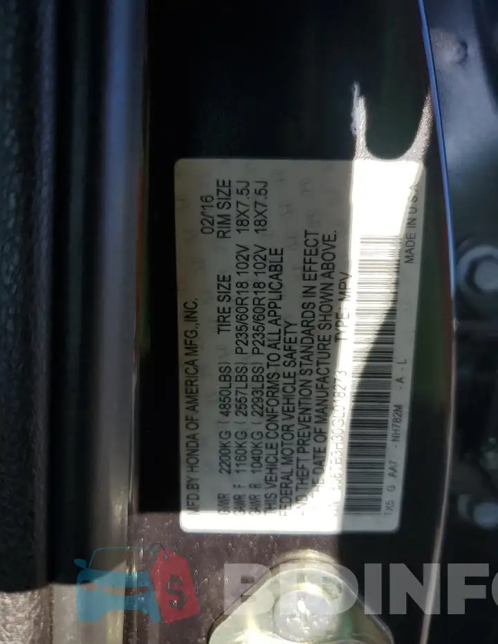 5J8TB3H30GL018273 Photo# 13