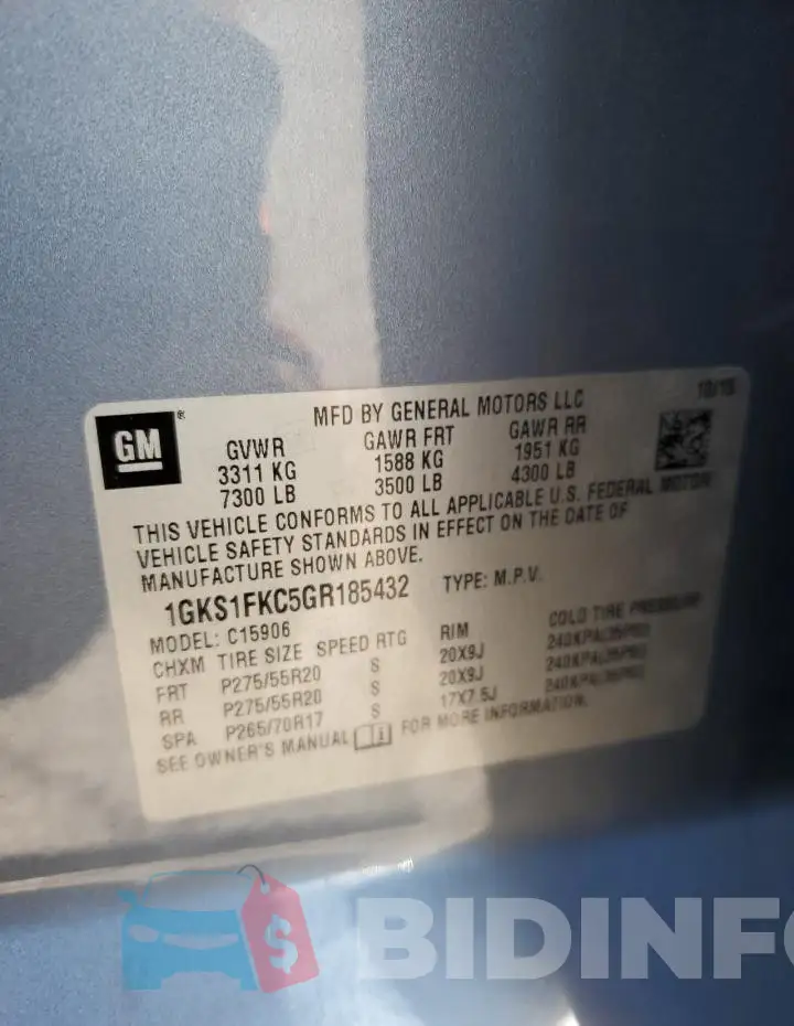 1GKS1FKC5GR185432 Photo# 13
