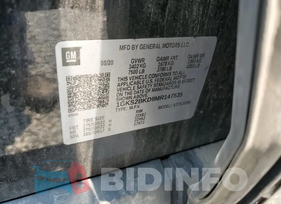 1GKS2BKD9MR147535 Photo# 14