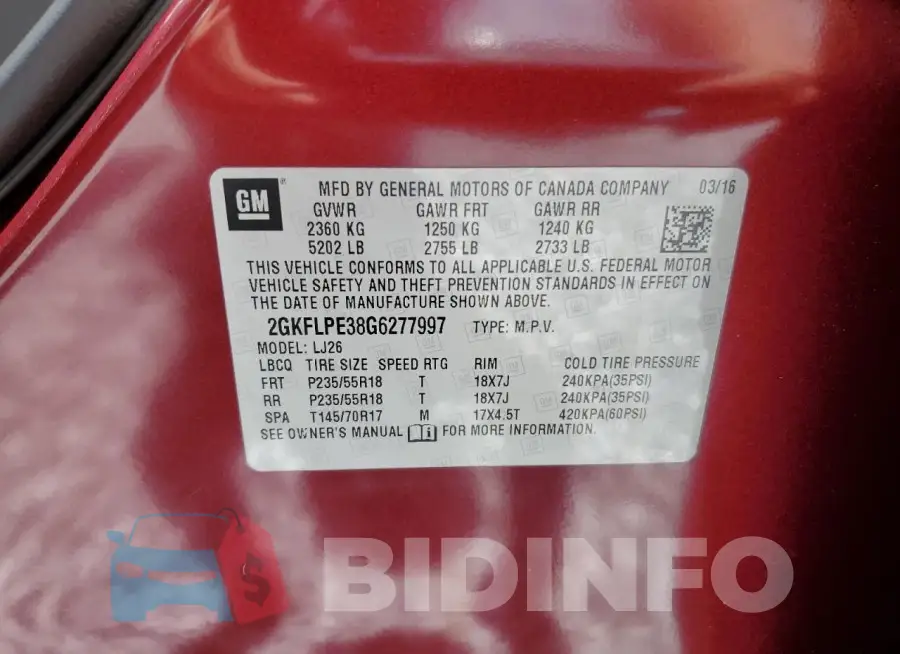 2GKFLPE38G6277997 Photo# 14