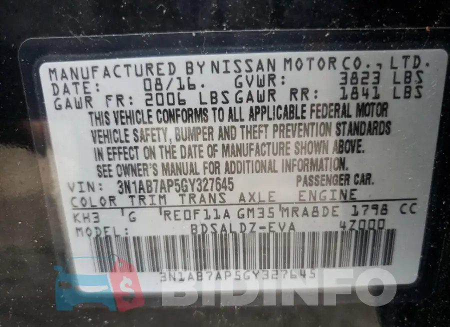 3N1AB7AP5GY327645 Photo# 12