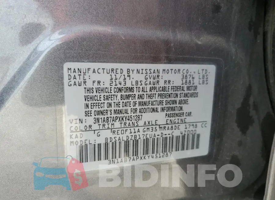 3N1AB7APXKY451287 Photo# 12