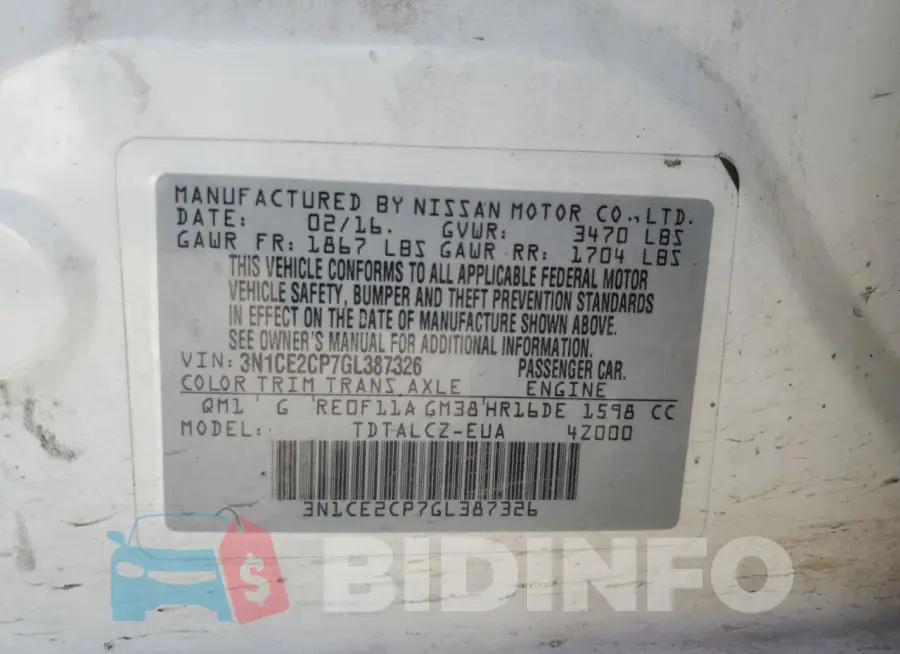 3N1CE2CP7GL387326 Photo# 12