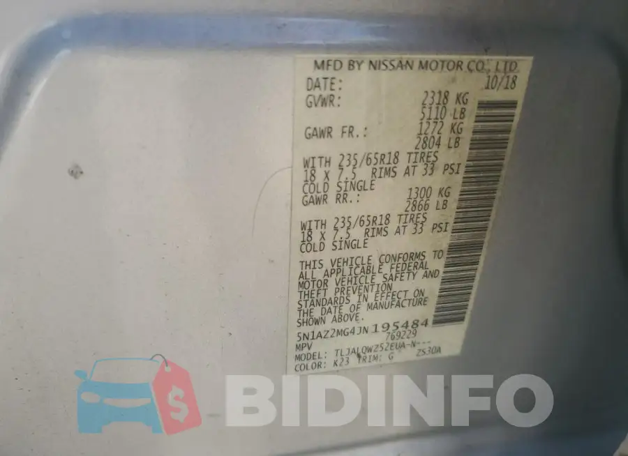 5N1AZ2MG4JN195484 Photo# 14