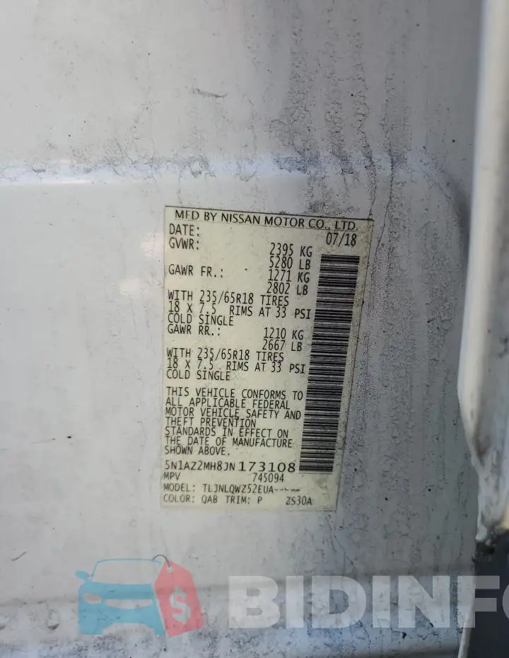 5N1AZ2MH8JN173108 Photo# 13