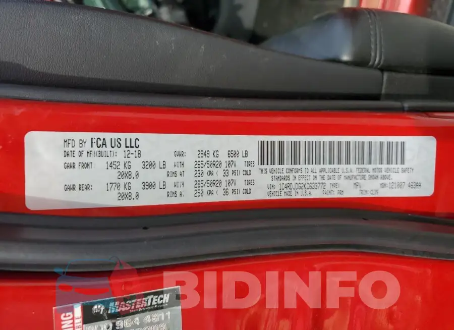 1C4RDJDG2KC633772 Photo# 13