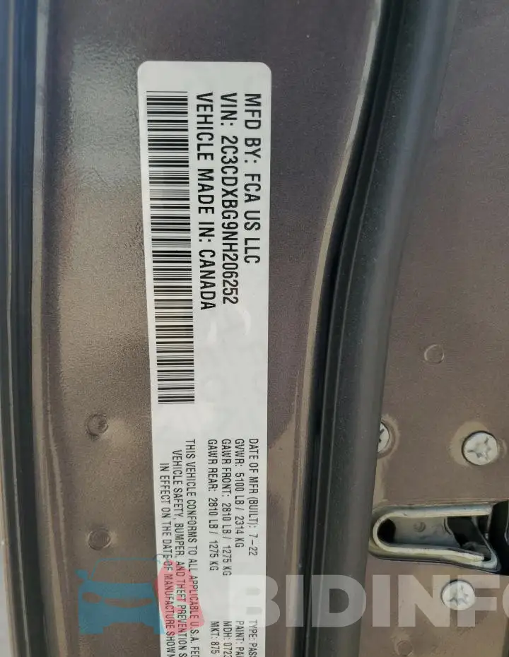 2C3CDXBG9NH206252 Photo# 12