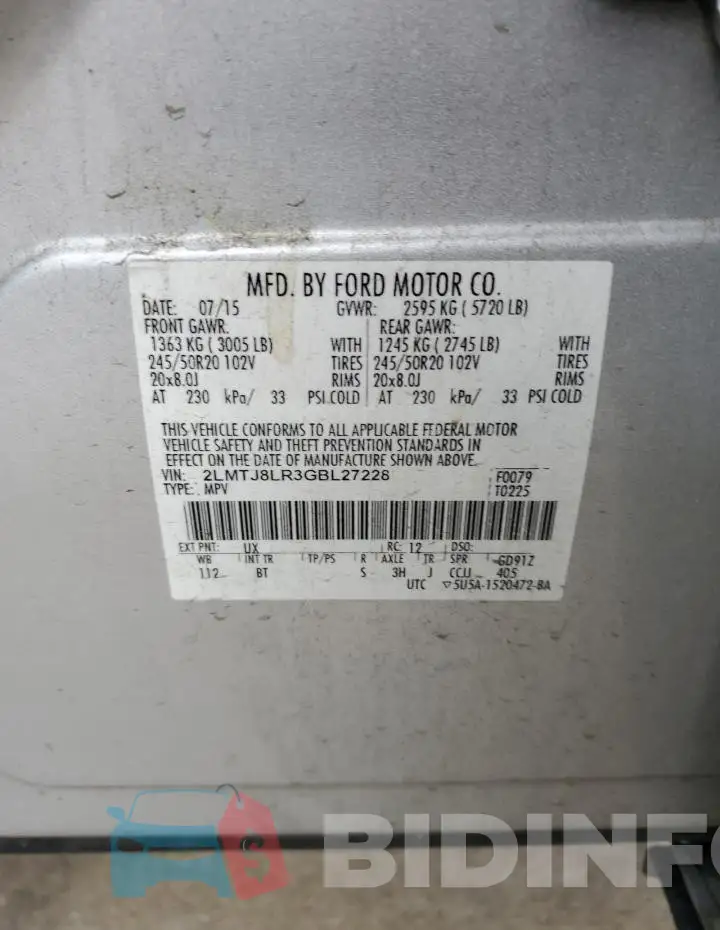 2LMTJ8LR3GBL27228 Photo# 12