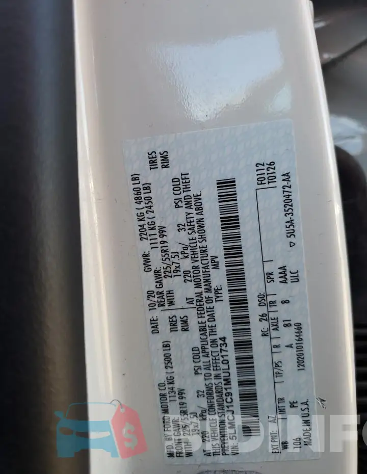 5LMCJ1C91MUL01734 Photo# 14