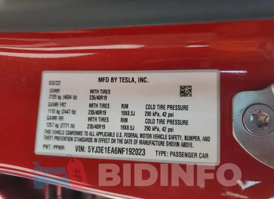 5YJ3E1EA6NF192023 Photo# 12