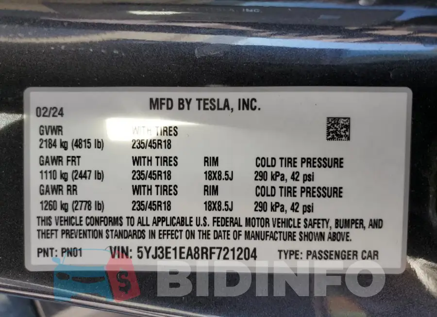 5YJ3E1EA8RF721204 Photo# 12