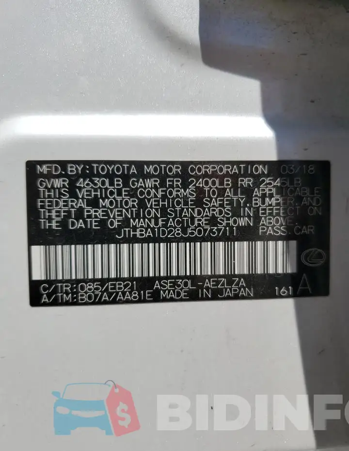JTHBA1D28J5073711 Photo# 12