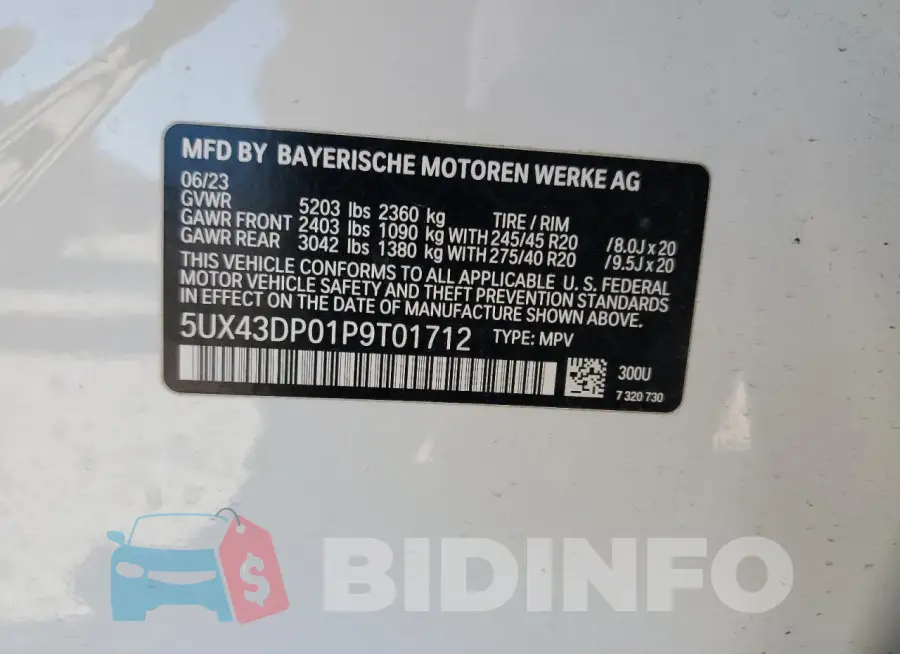 5UX43DP01P9T01712 Photo# 14
