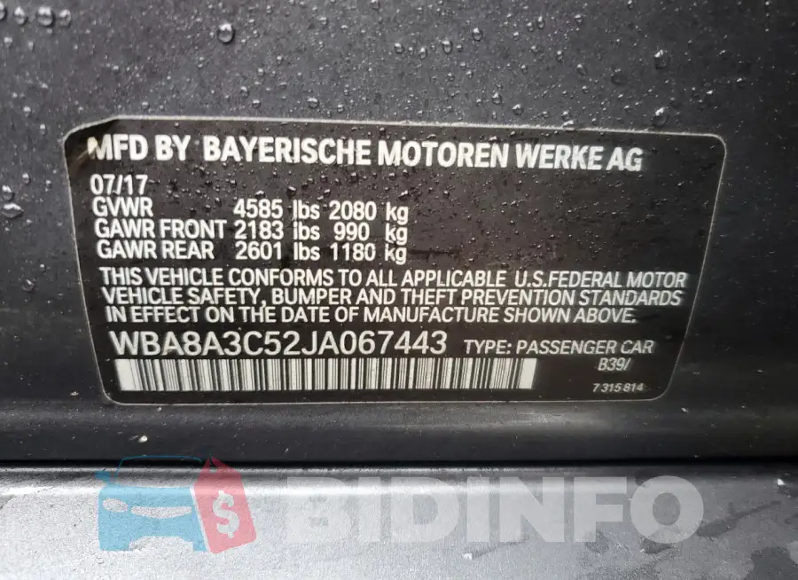 WBA8A3C52JA067443 Photo# 12