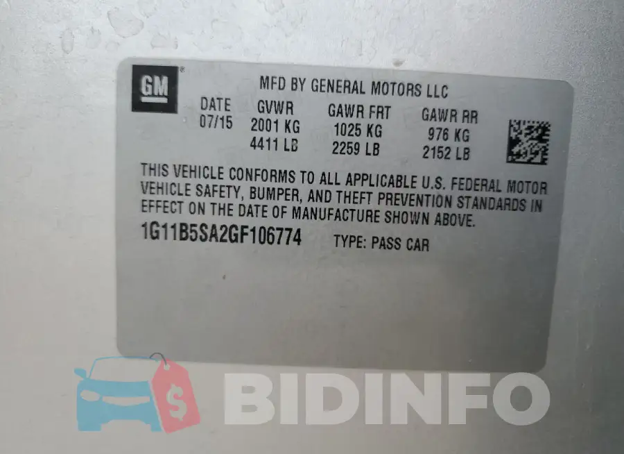 1G11B5SA2GF106774 Photo# 12
