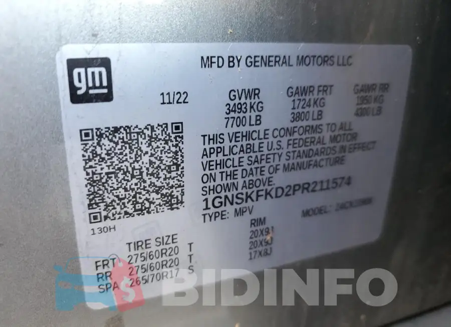 1GNSKFKD2PR211574 Photo# 13