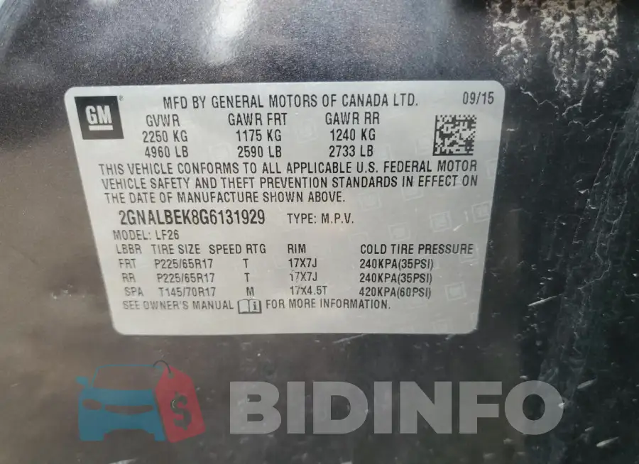 2GNALBEK8G6131929 Photo# 13