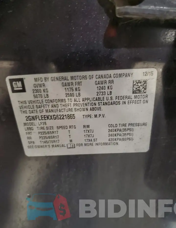 2GNFLEEKXG6221865 Photo# 13