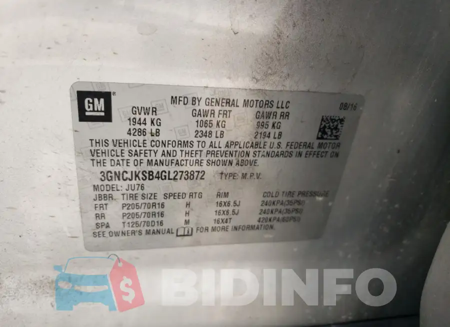 3GNCJKSB4GL273872 Photo# 13
