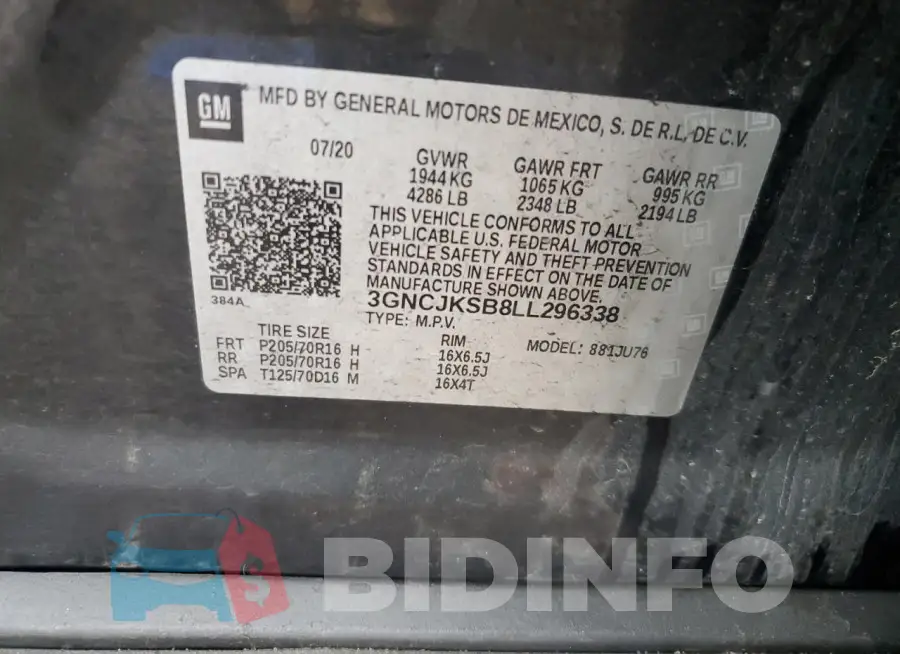 3GNCJKSB8LL296338 Photo# 13