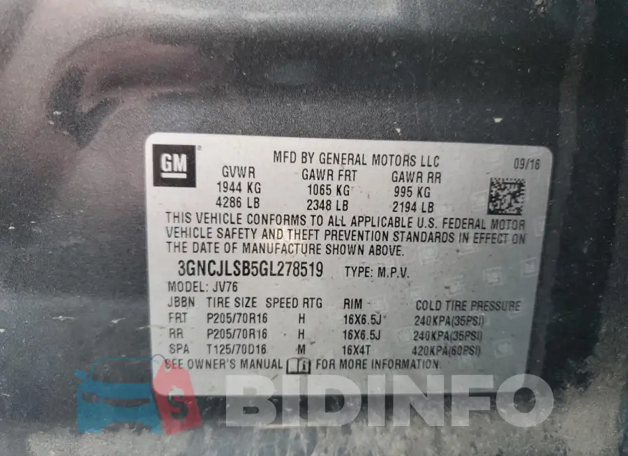 3GNCJLSB5GL278519 Photo# 13
