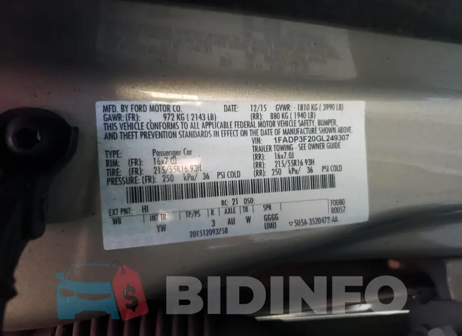 1FADP3F20GL249307 Photo# 12