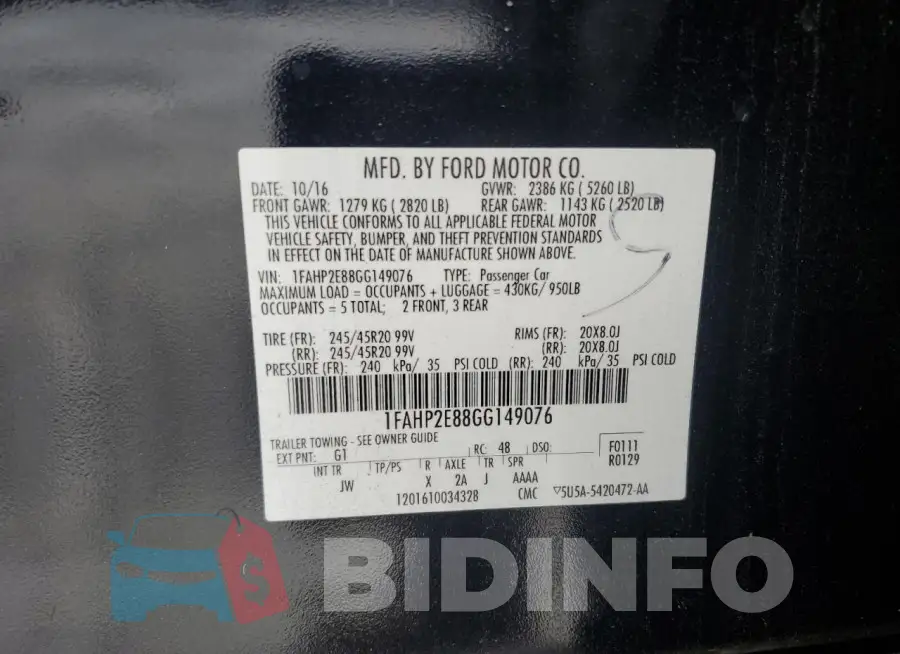 1FAHP2E88GG149076 Photo# 12