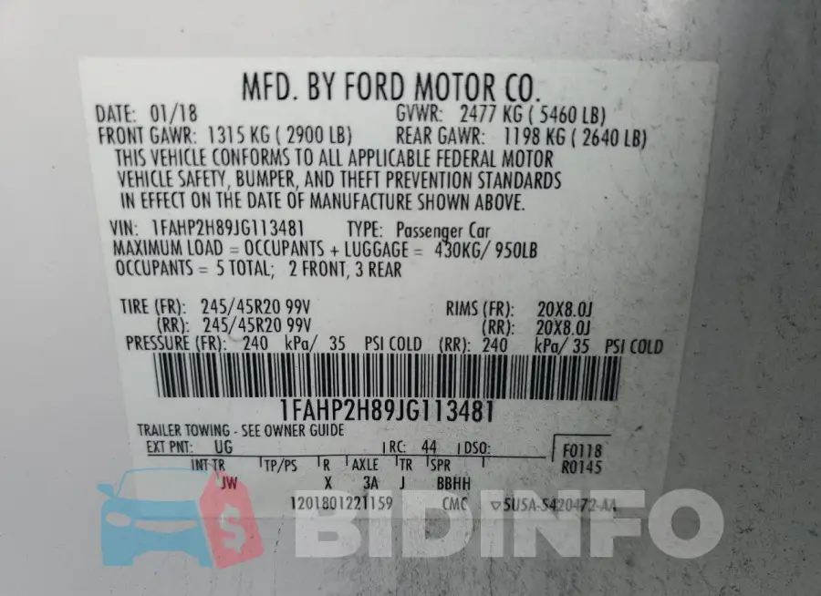 1FAHP2H89JG113481 Photo# 13