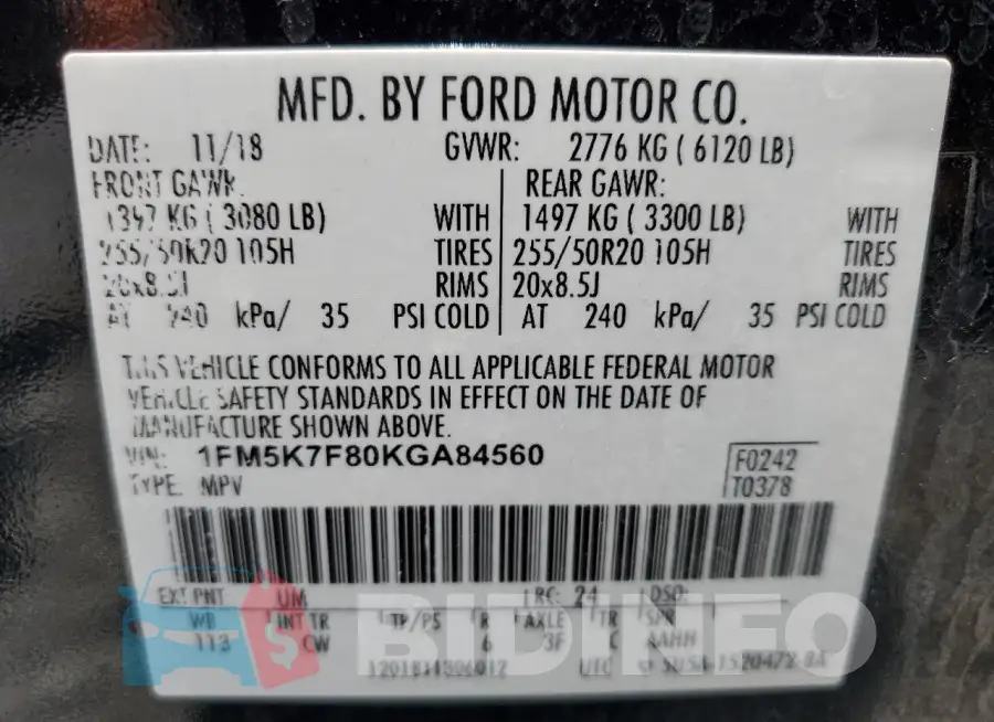1FM5K7F80KGA84560 Photo# 13