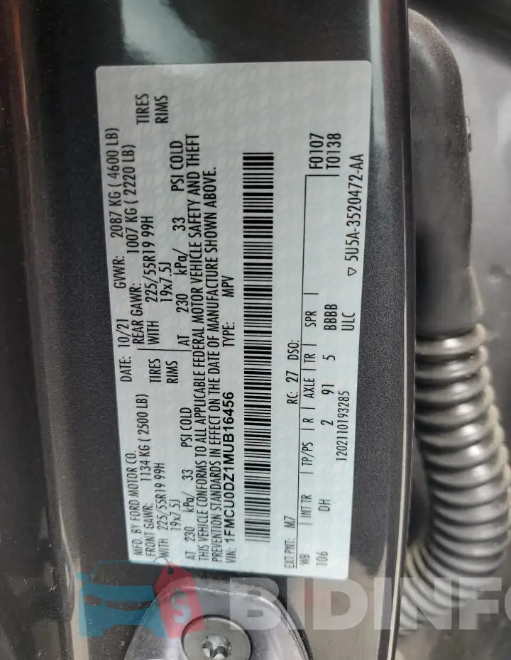 1FMCU0DZ1MUB16456 Photo# 13
