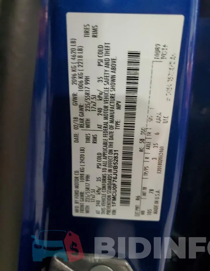1FMCU0F76JUB52831 Photo# 12