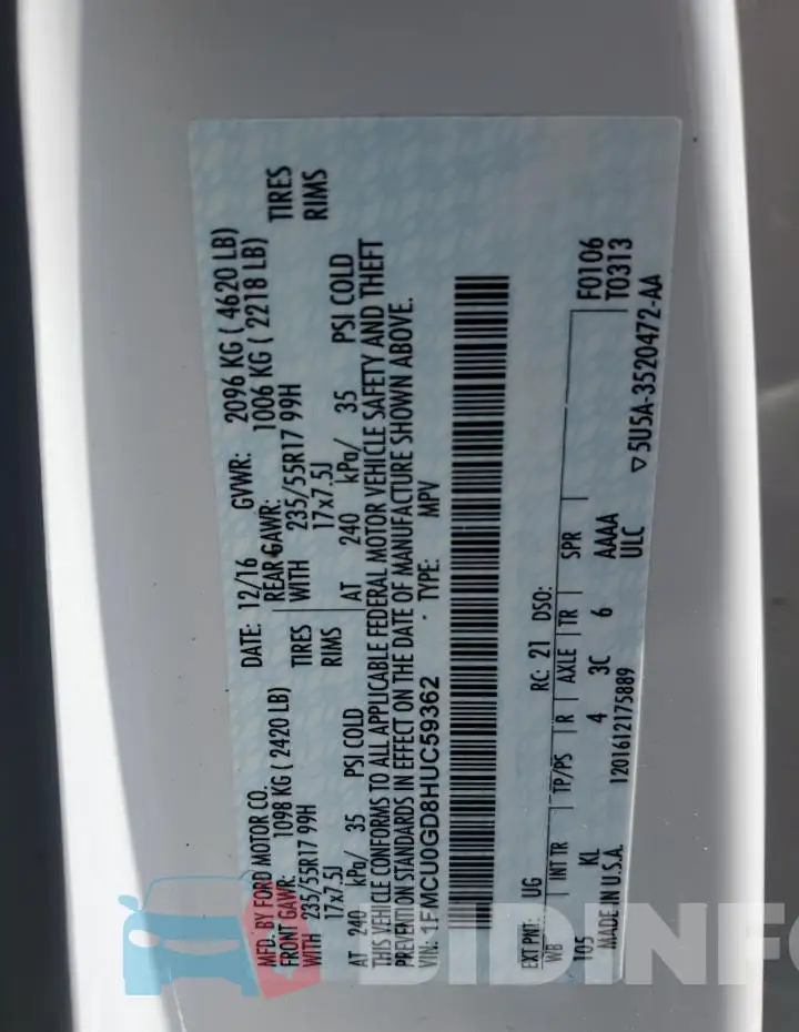 1FMCU0GD8HUC59362 Photo# 13