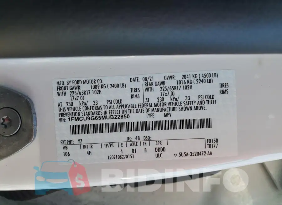 1FMCU9G65MUB22850 Photo# 12