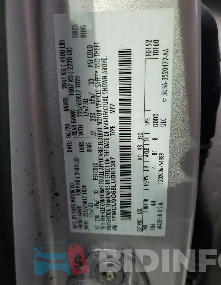 1FMCU9G68LUB81387 Photo# 12