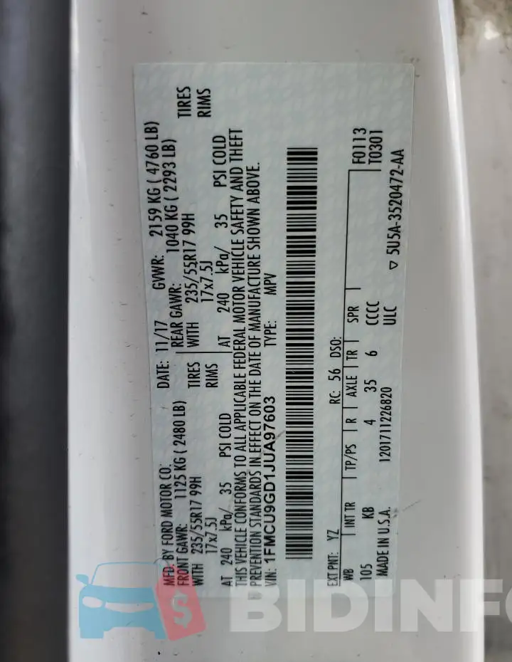 1FMCU9GD1JUA97603 Photo# 13