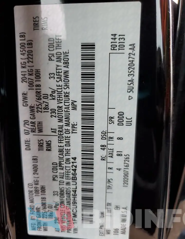1FMCU9H64LUB64214 Photo# 13