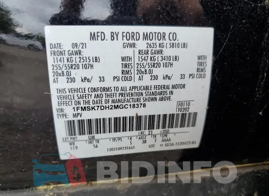 1FMSK7DH2MGC18378 Photo# 13